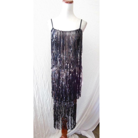 NEW DRESS THE POPULATION Onyx ROXY Sequin FRINGE 1920's Flapper SHIFT DRESS XXS - Picture 14 of 16